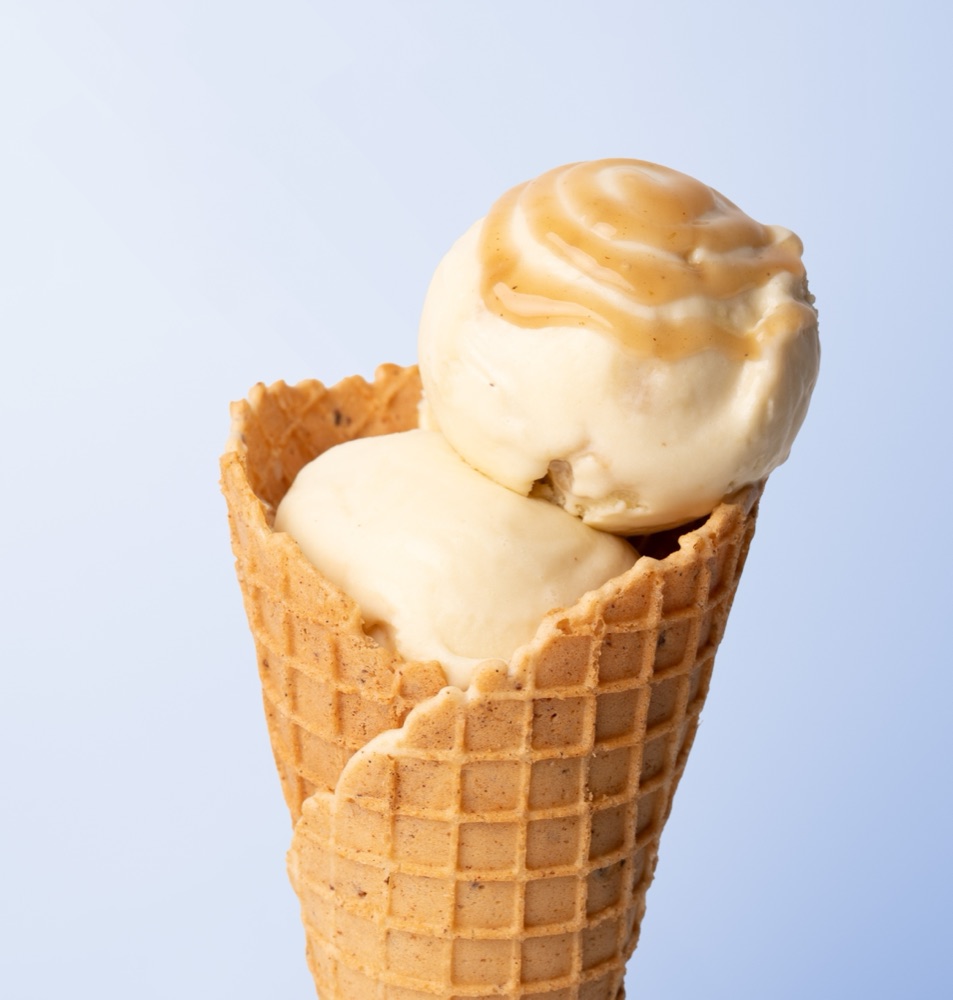 Caramel swirl in a waffle cone